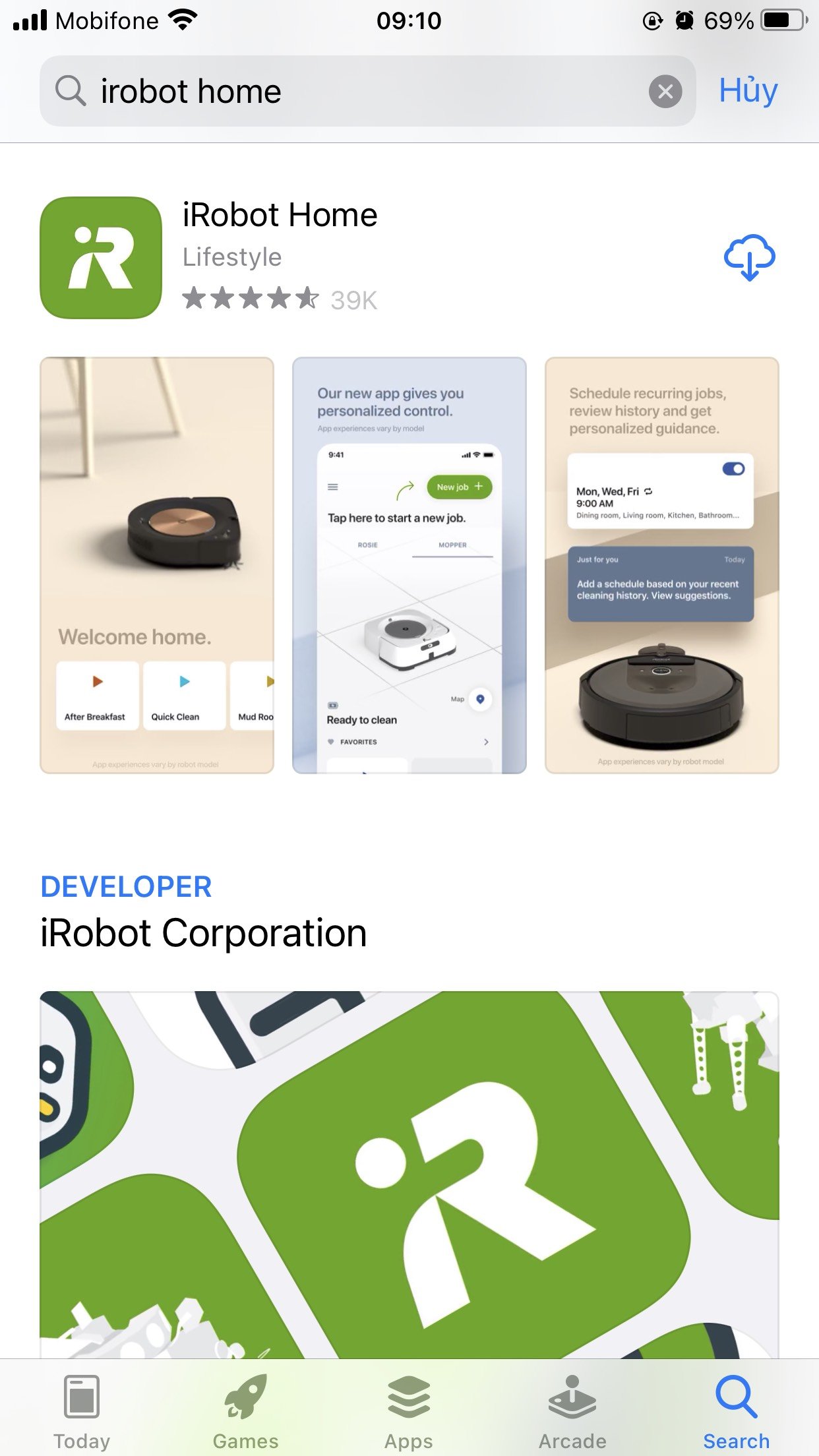 tải và kết nối ứng dụng iRobot Home